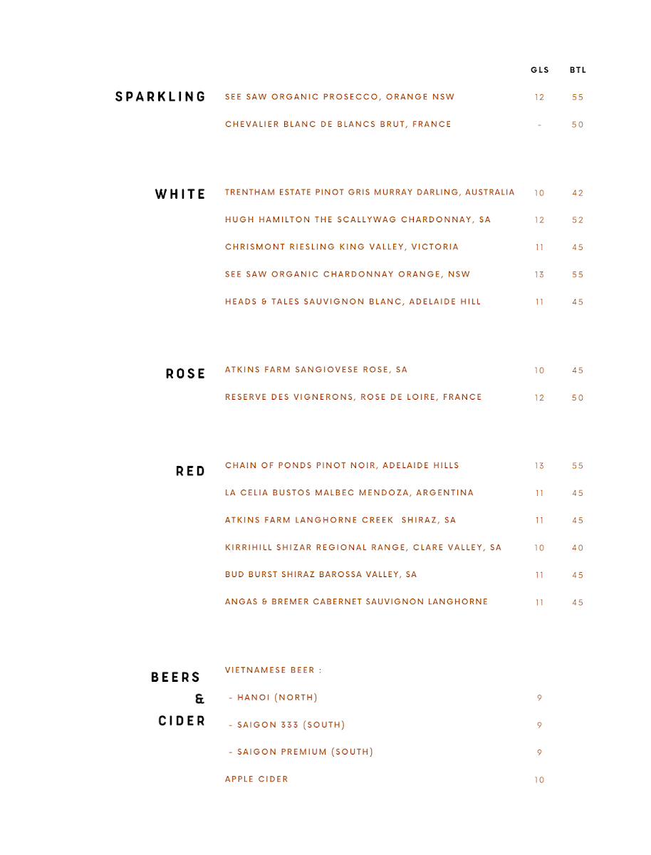 Menu, Chill Restaurant Crows Nest