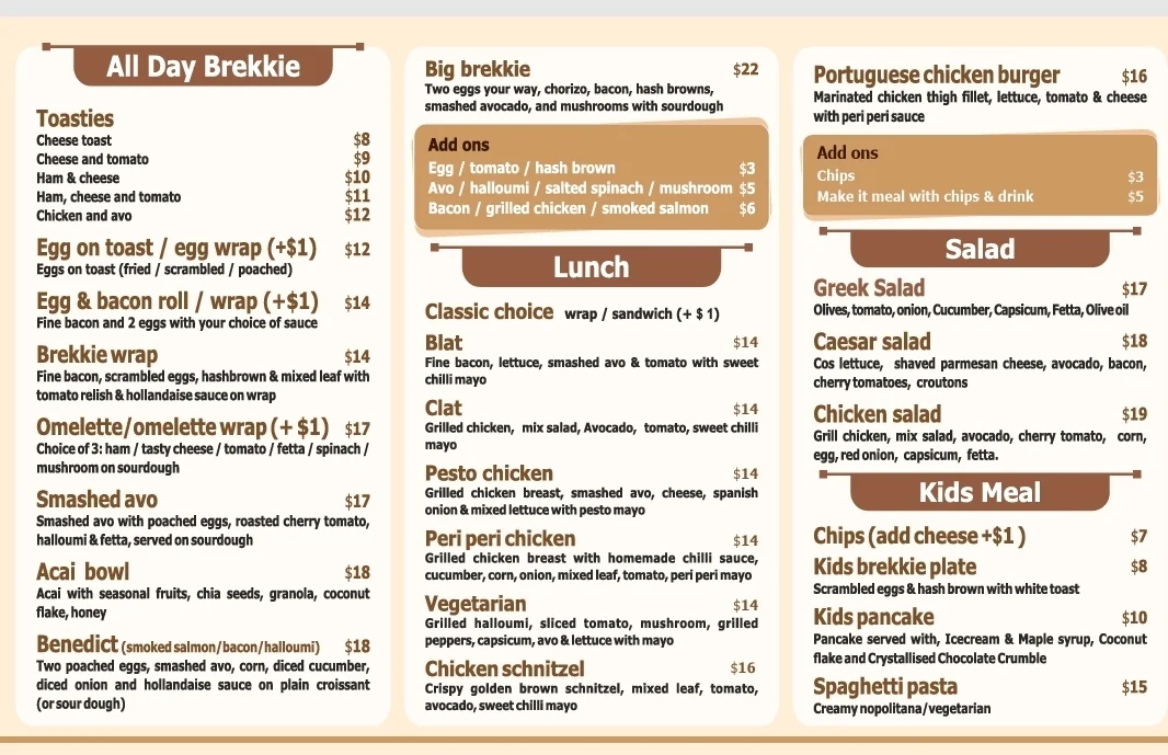 Menu, Coffeehood Cafe