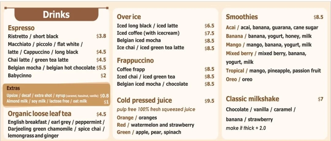 Menu, Coffeehood Cafe