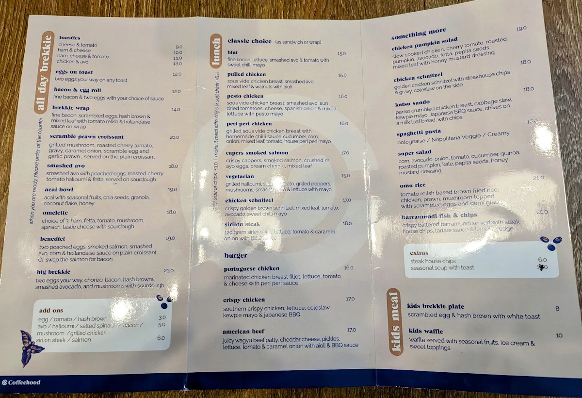 Menu, Coffeehood Cafe