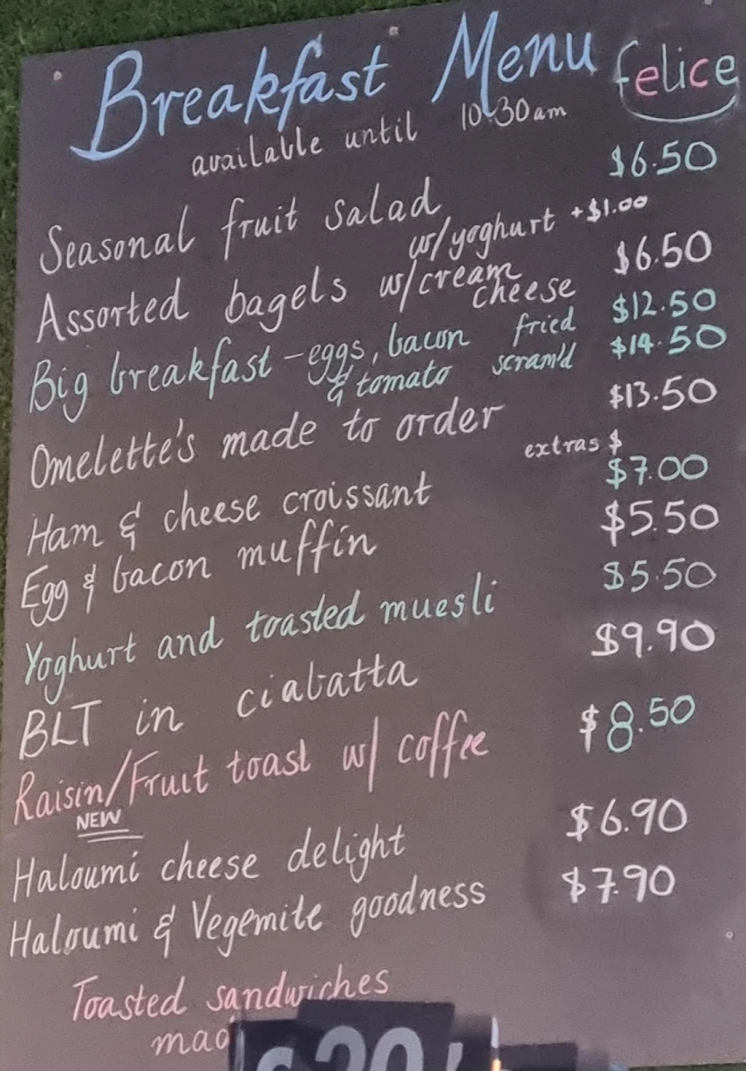 Menu, Café Felice