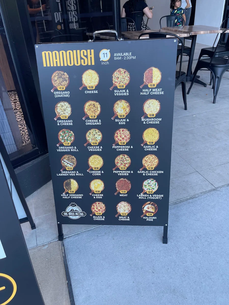 Menu, Big Boss Pizzas