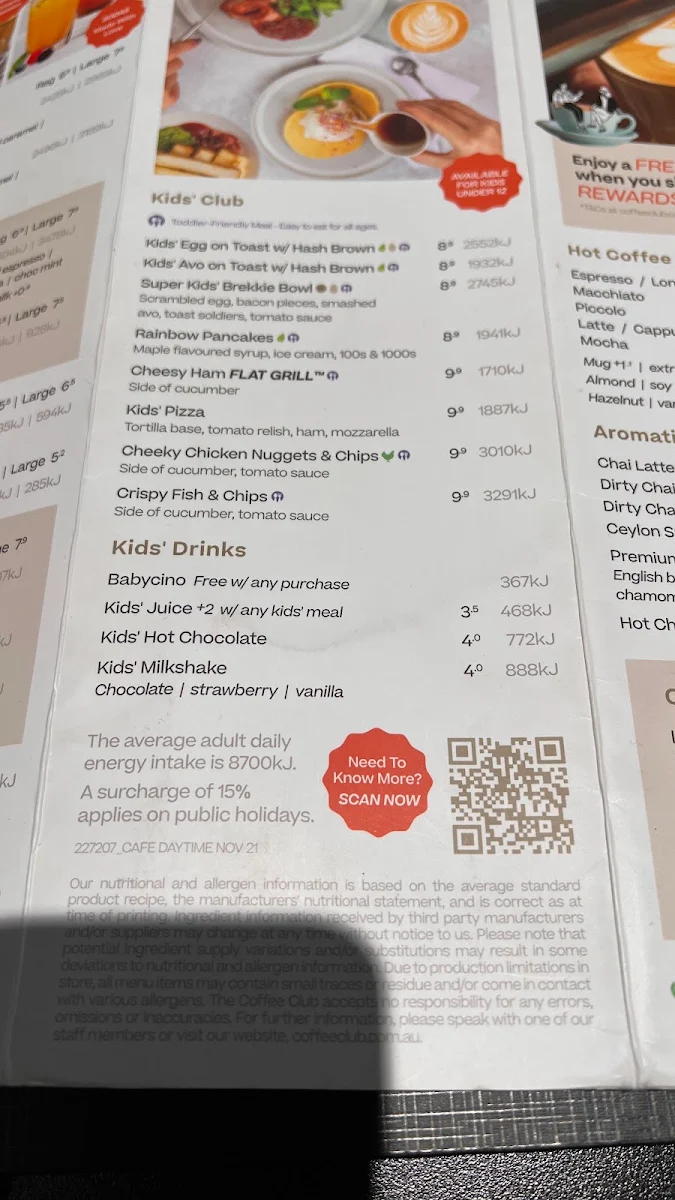 Menu, The Coffee Club Café - Macquarie Centre