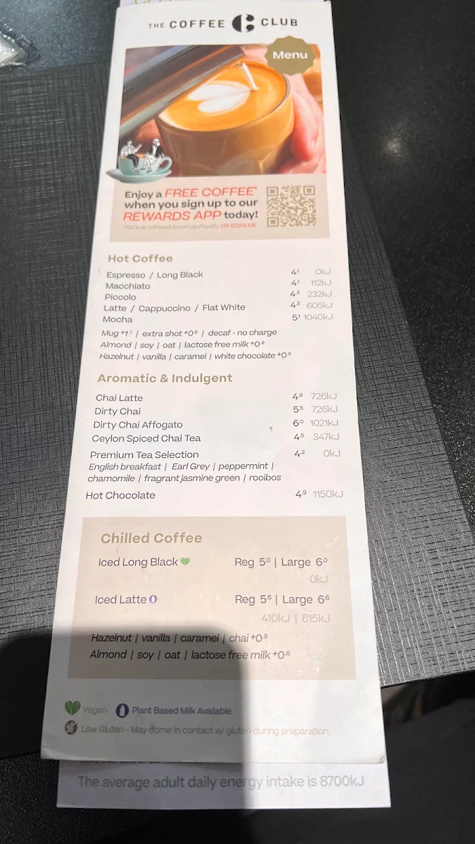 Menu, The Coffee Club Café - Macquarie Centre