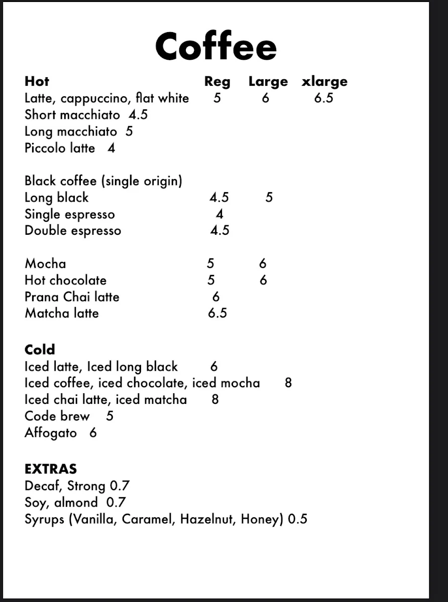 Menu, Harvest Blend