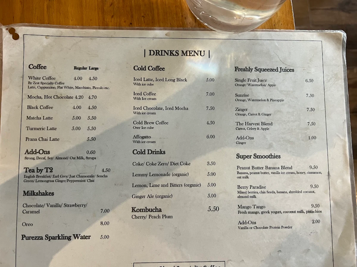 Menu, Harvest Blend