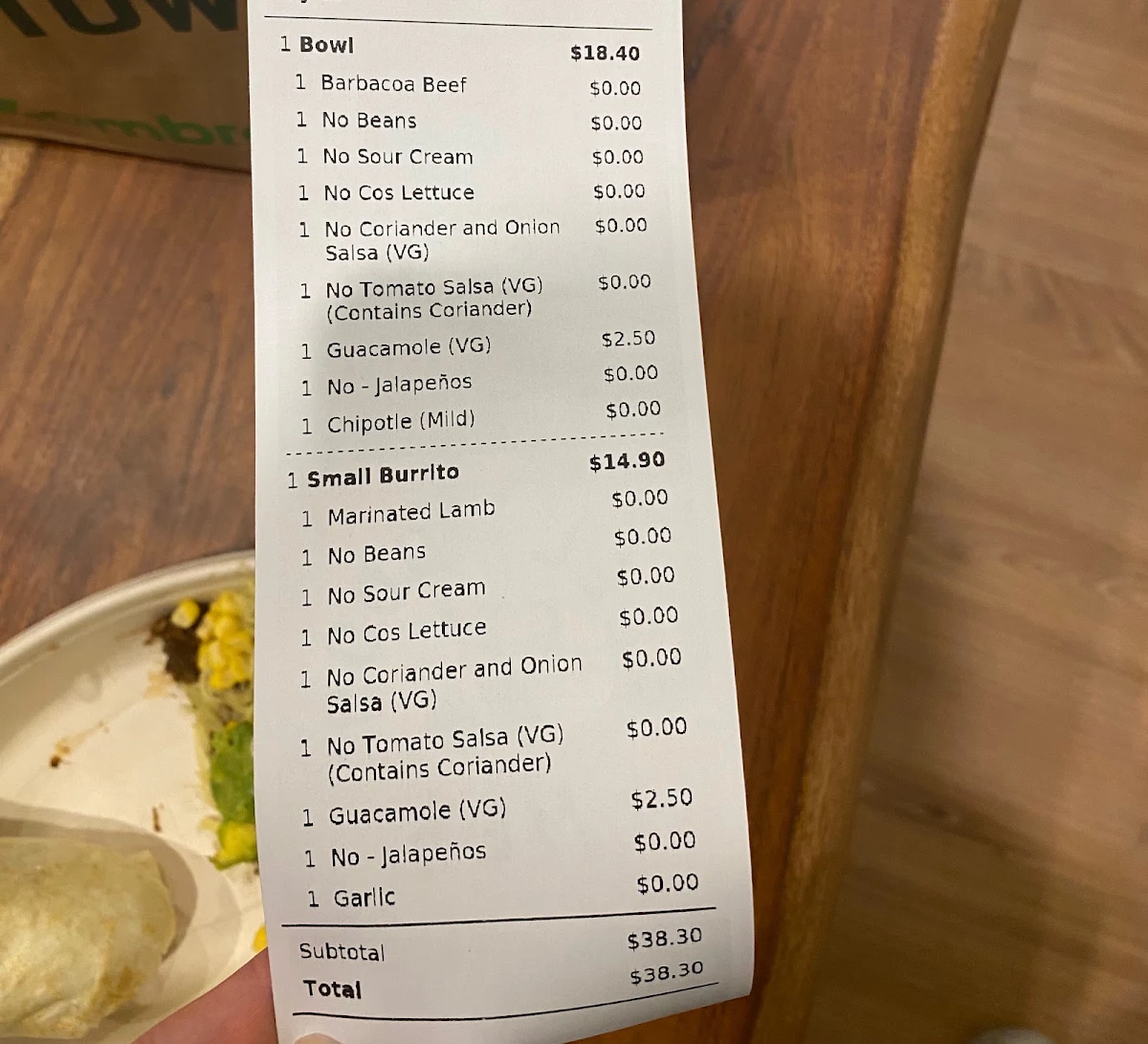 Menu, Zambrero Firle