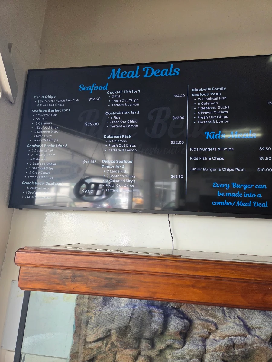 Menu, Blue Bells Takeaway
