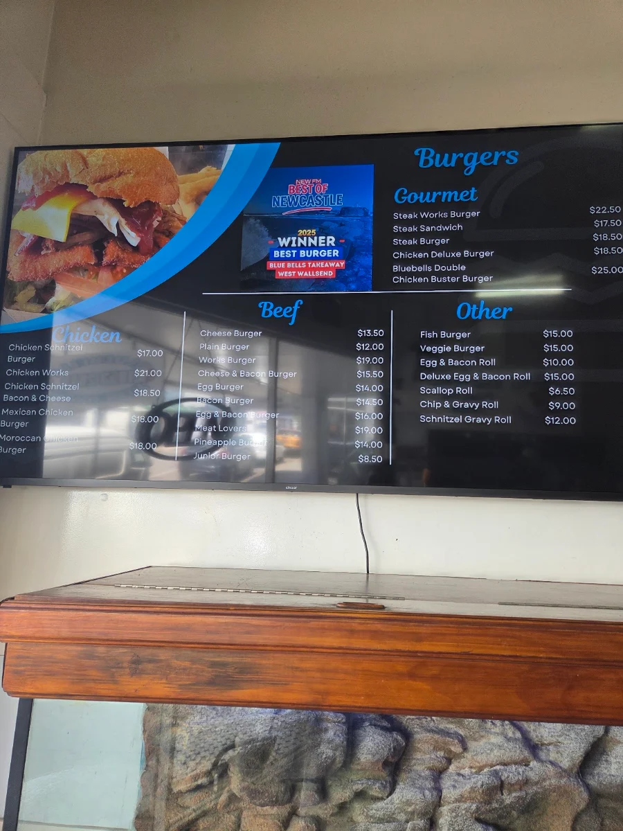 Menu, Blue Bells Takeaway