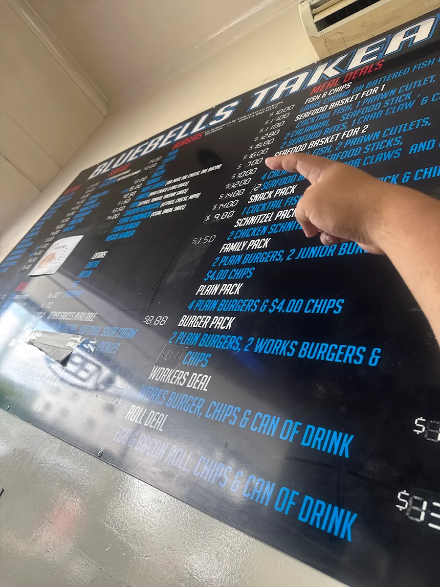 Menu, Blue Bells Takeaway