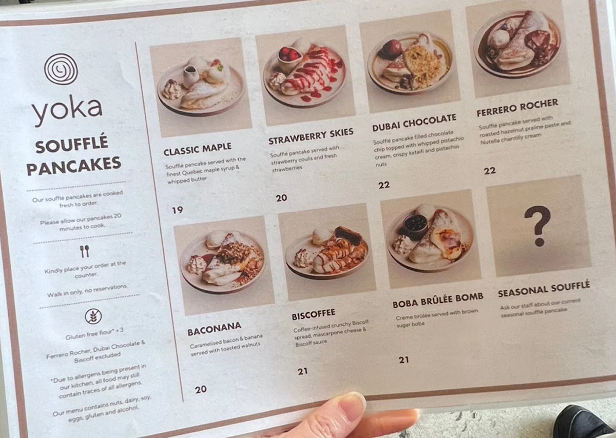 Menu, Cafe Yoka