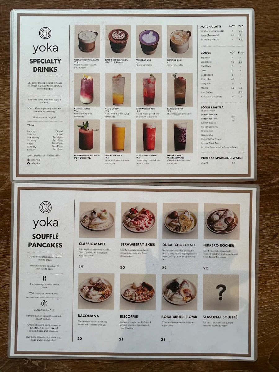 Menu, Cafe Yoka