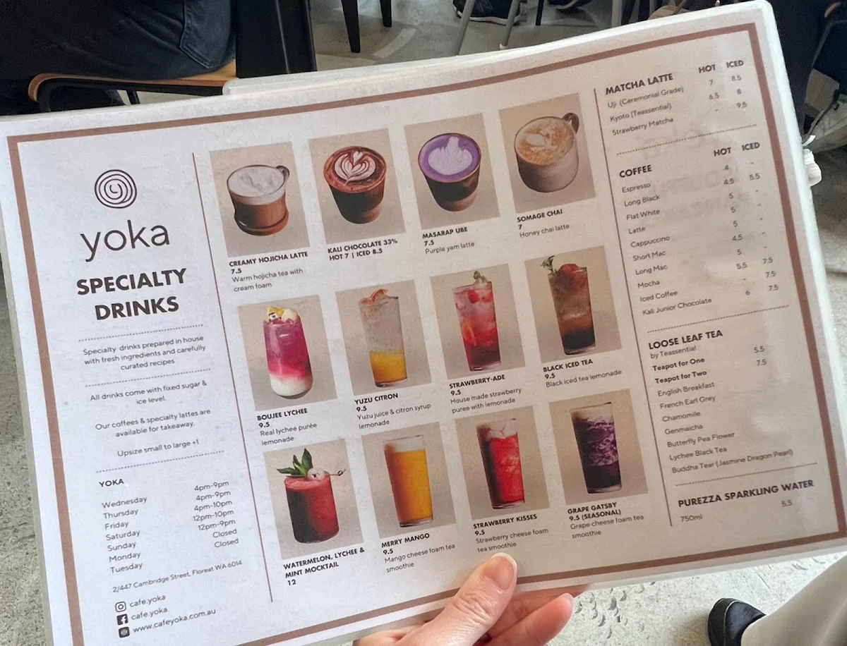 Menu, Cafe Yoka