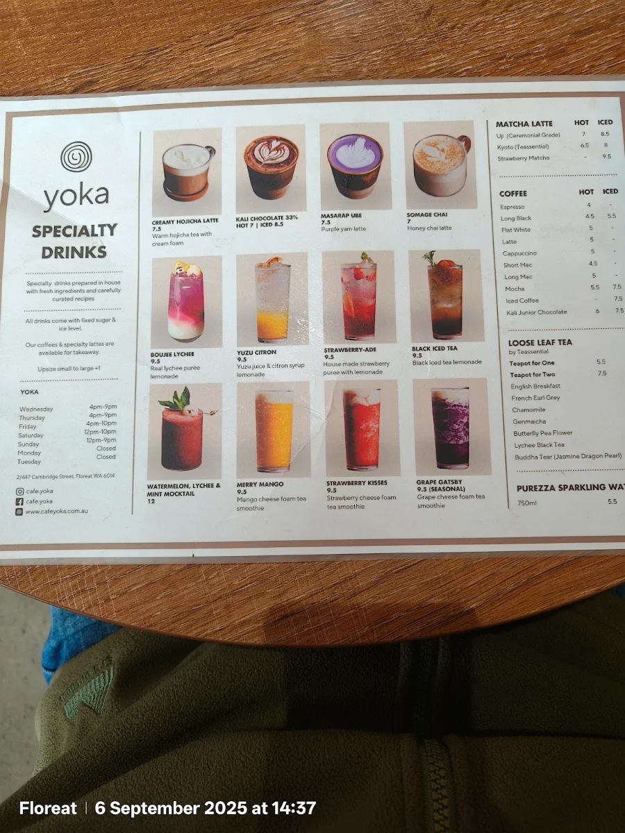 Menu, Cafe Yoka