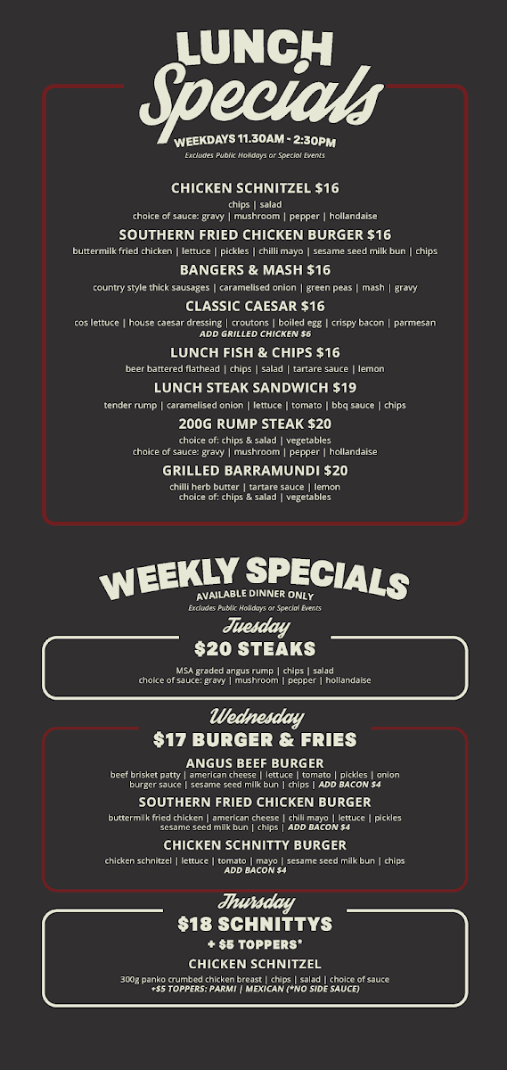 Menu, Red Cow Hotel