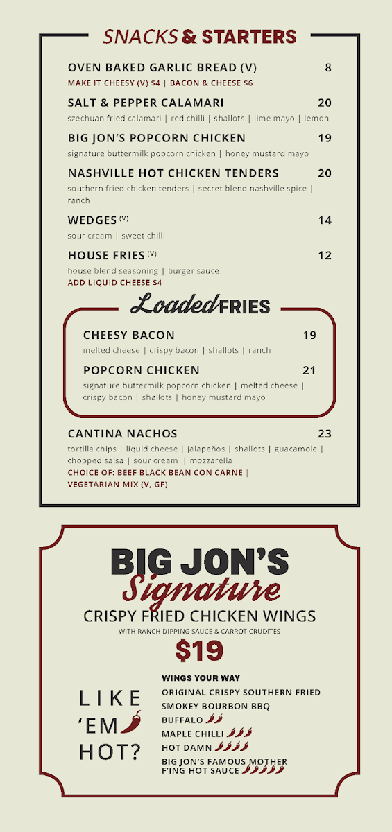Menu, Red Cow Hotel