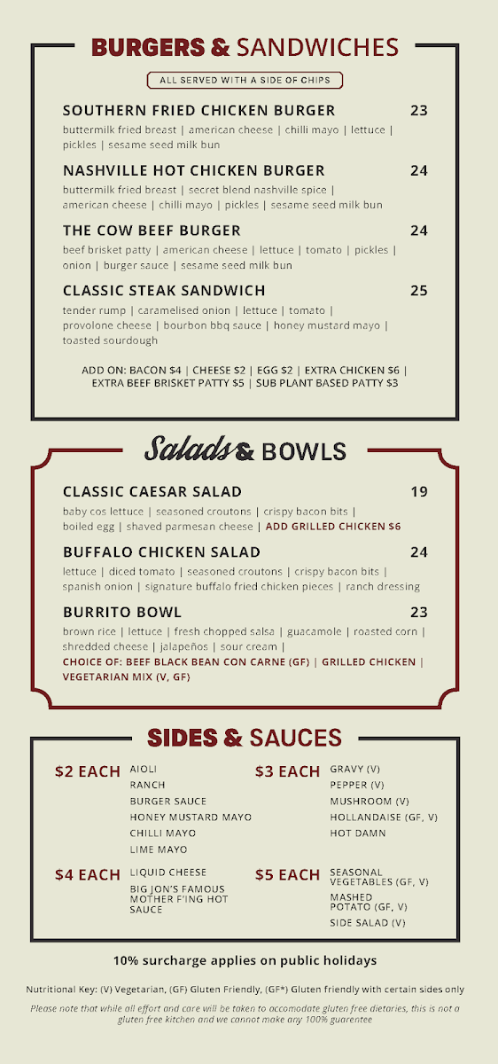 Menu, Red Cow Hotel