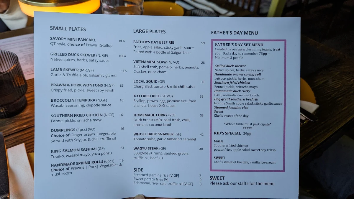 Menu, QT Kitchen