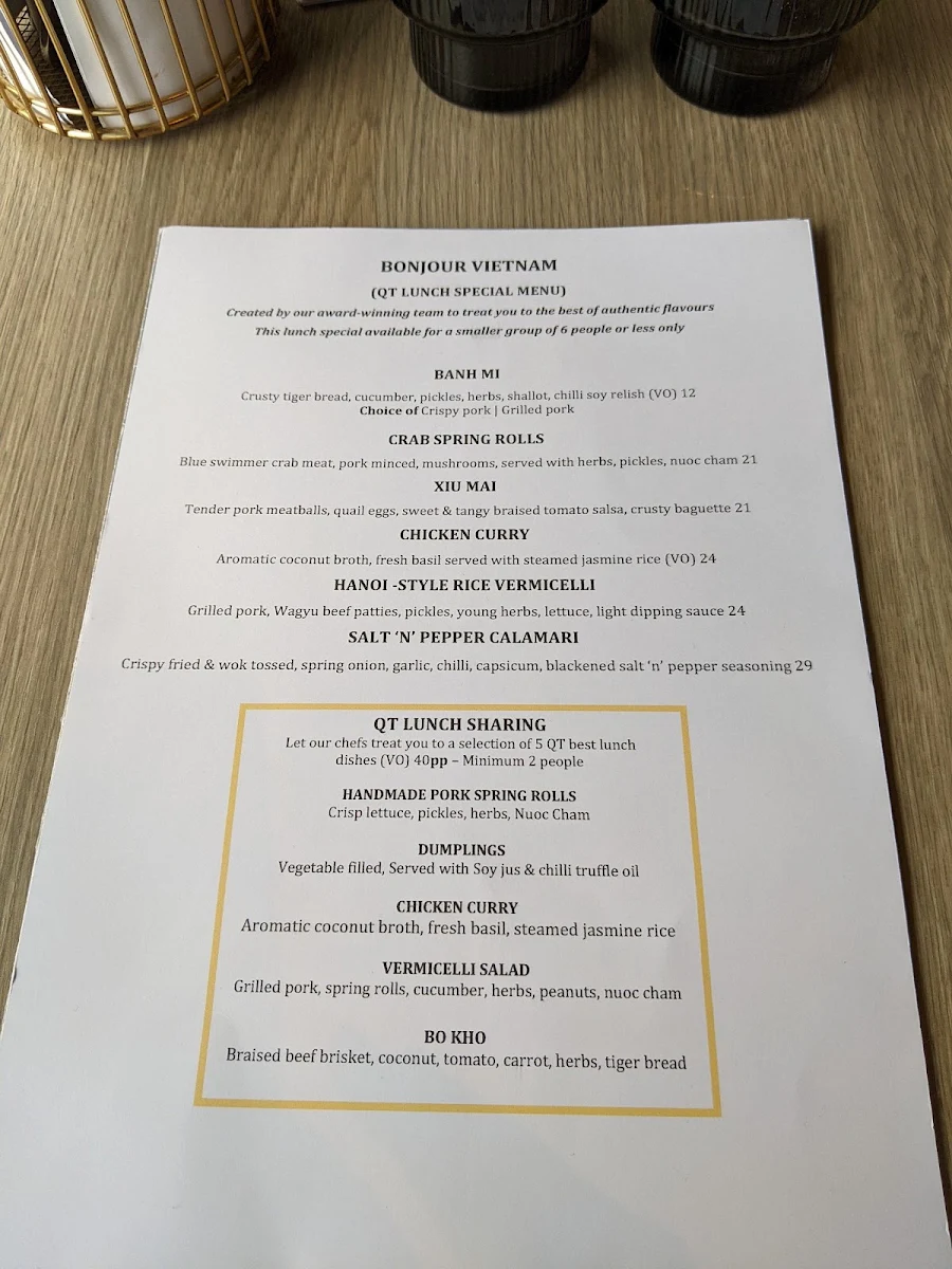 Menu, QT Kitchen