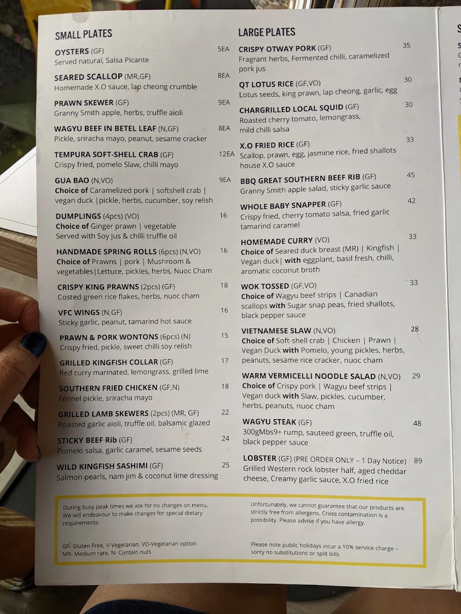 Menu, QT Kitchen