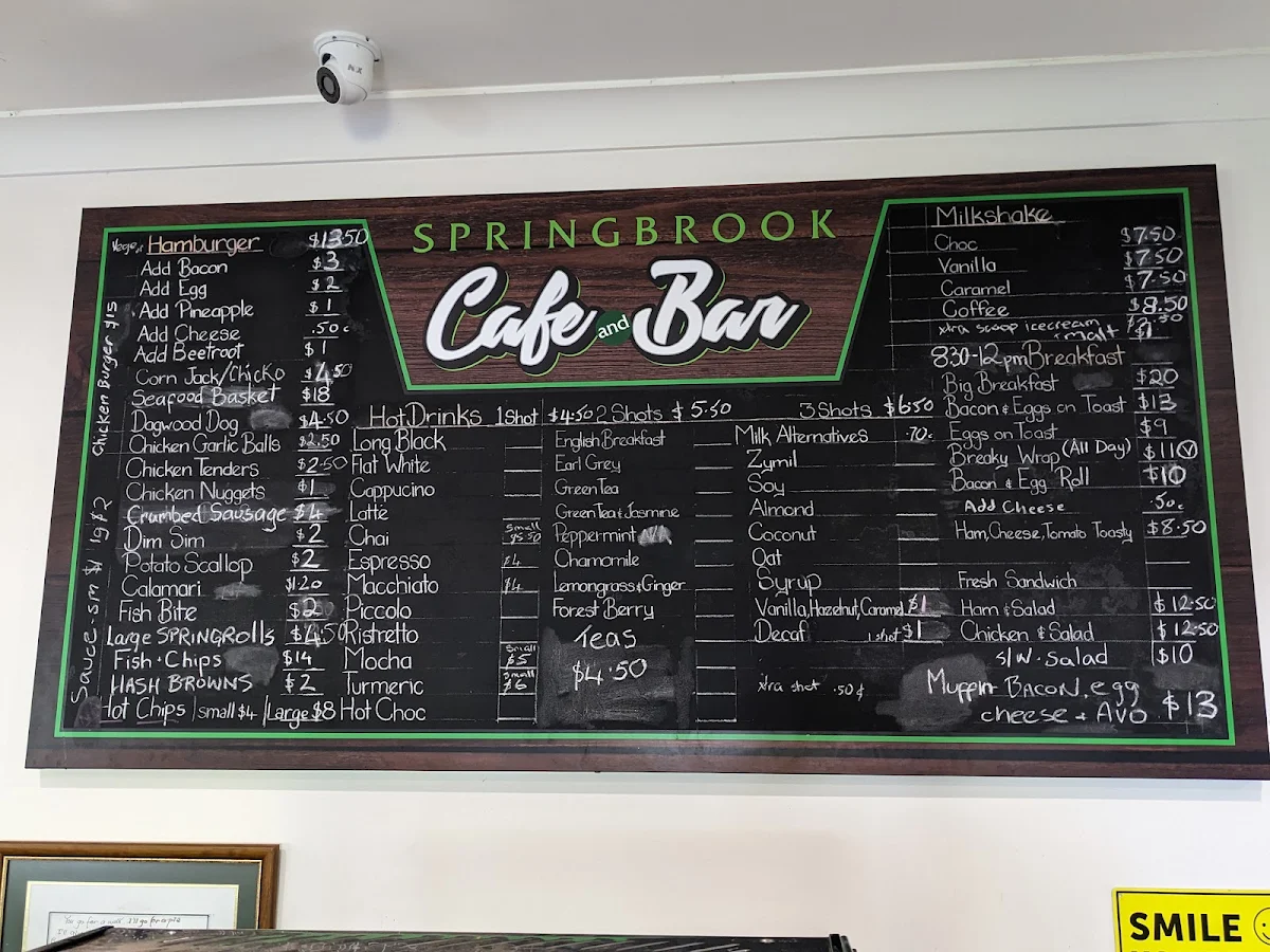 Menu, Springbrook Cafe