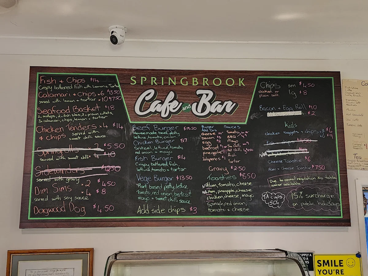 Menu, Springbrook Cafe
