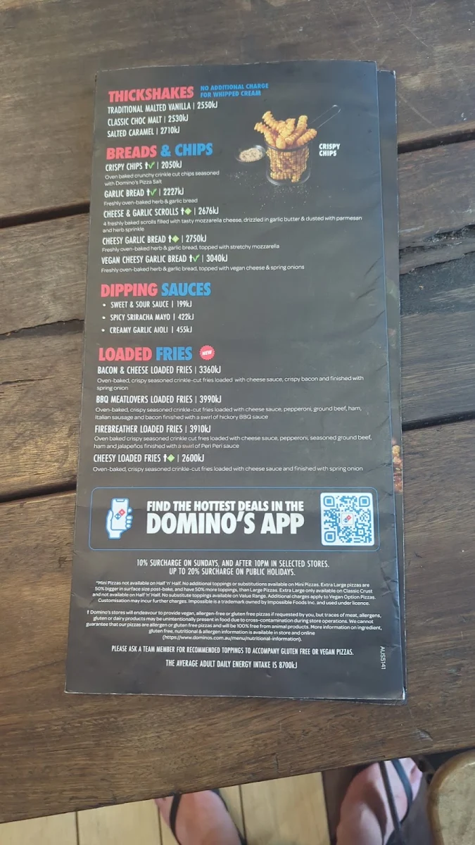 Menu, Domino's Pizza Darlinghurst
