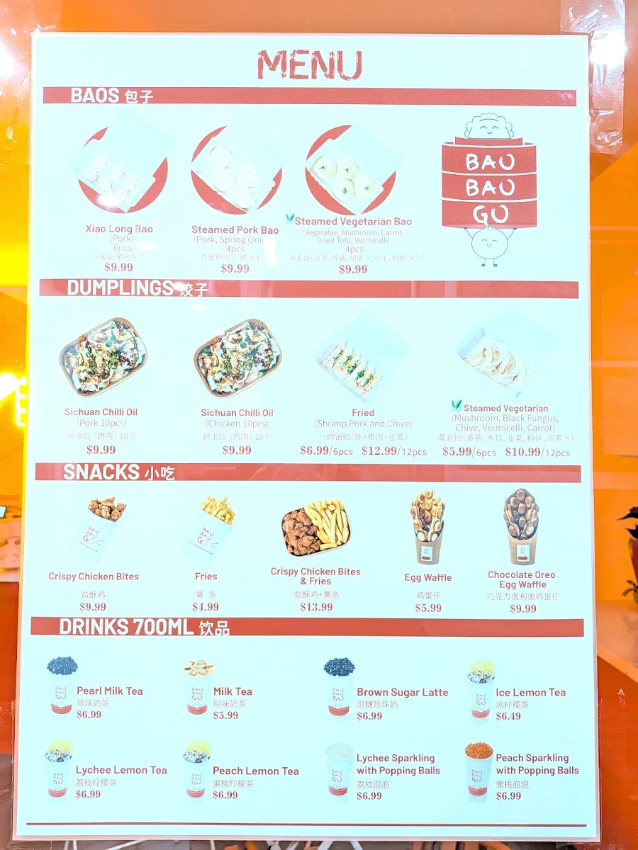 Menu, Bao Bao Go