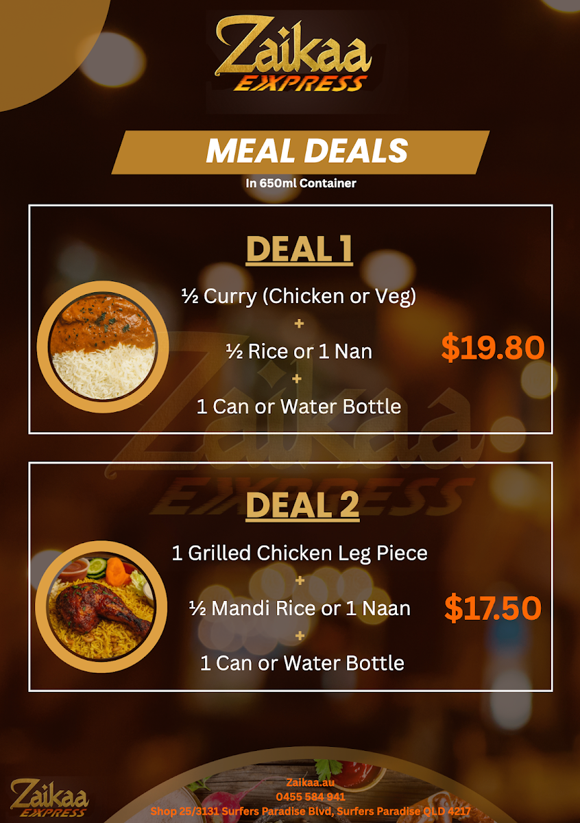 Menu, Zaikaa Exxpress - Indian and Arabic