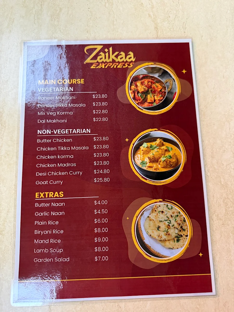 Menu, Zaikaa Exxpress - Indian and Arabic