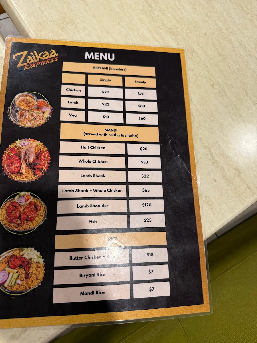 Menu, Zaikaa Exxpress - Indian and Arabic