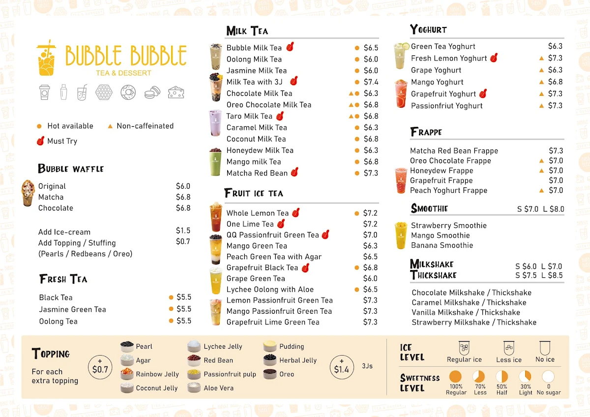 Menu, Bubble Bubble Park Ridge