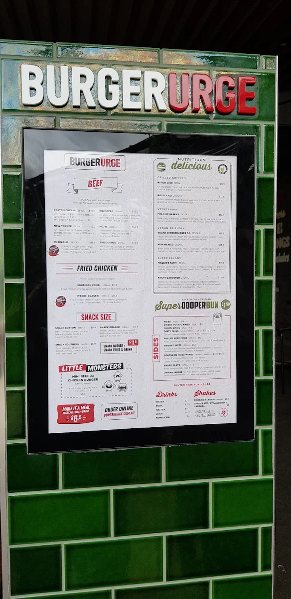 Menu, Burger Urge (Smithfield)