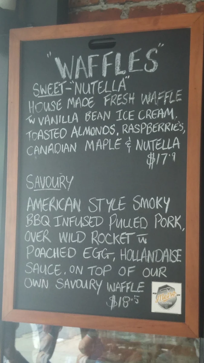 Menu, Metro Coffee