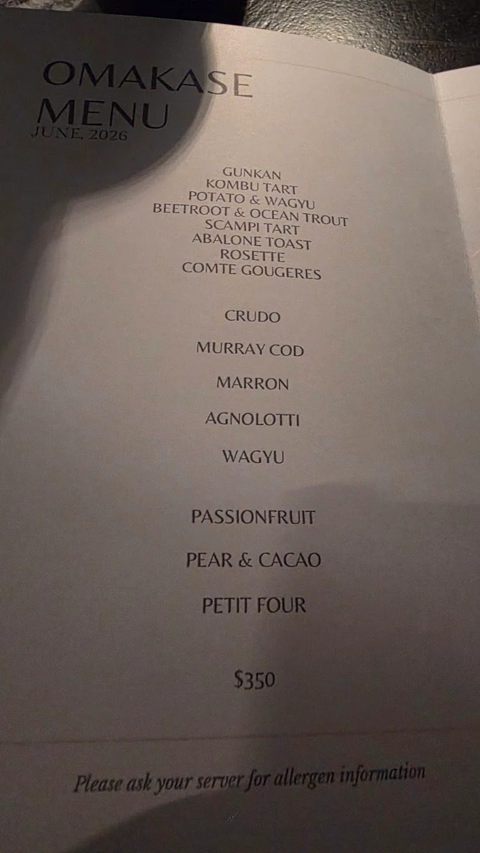 Menu, LuMi Dining