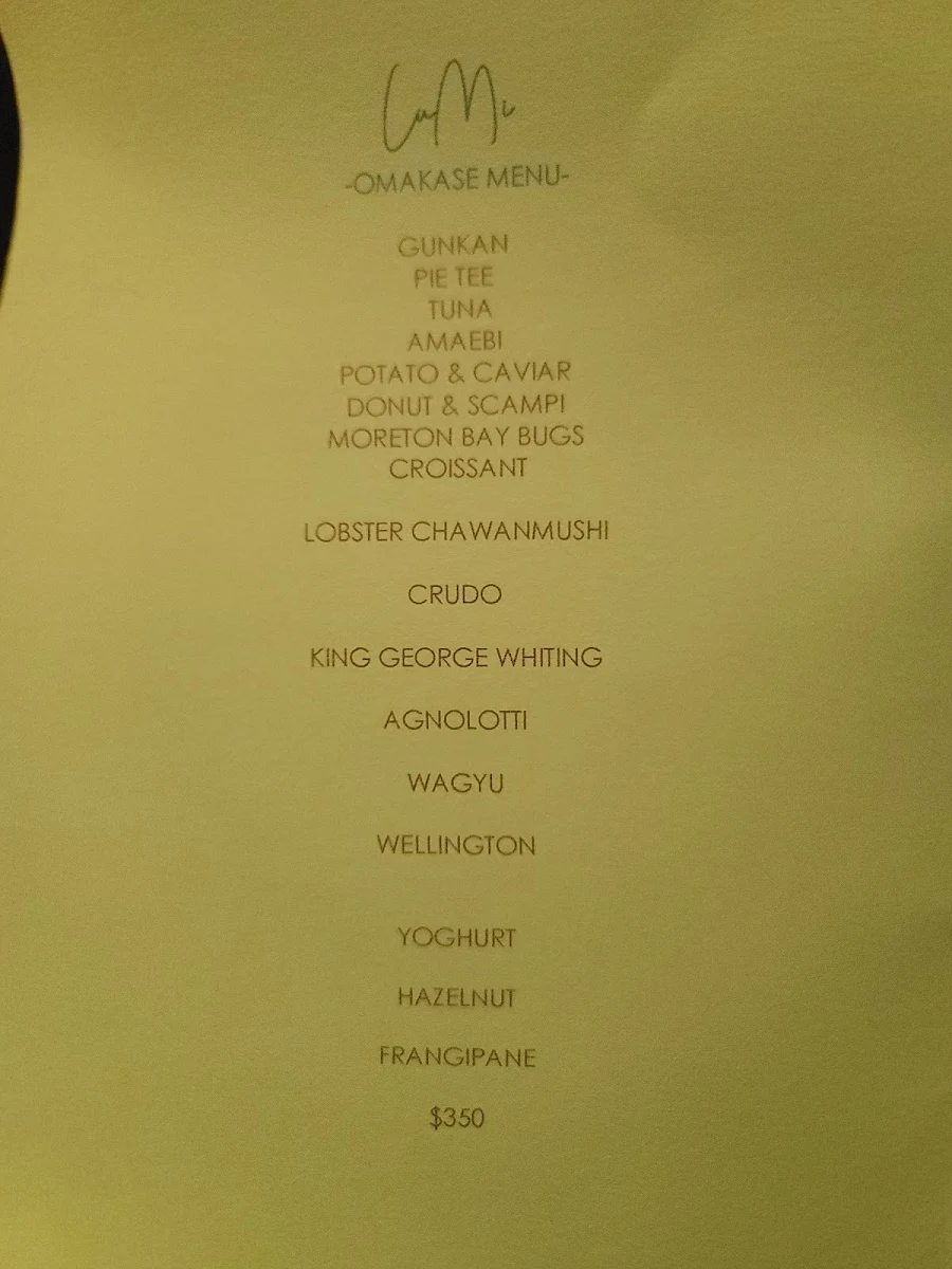 Menu, LuMi Dining