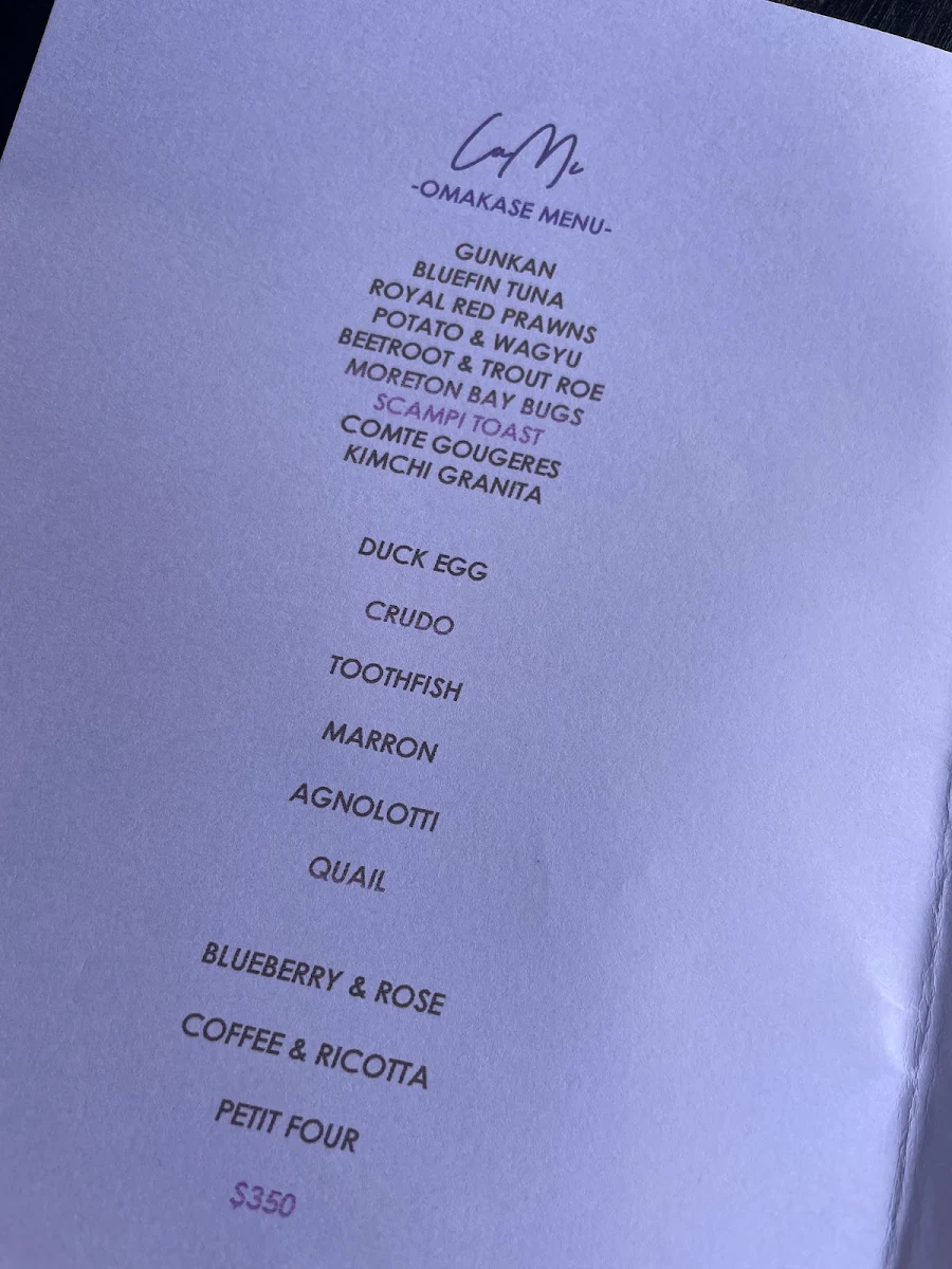 Menu, LuMi Dining