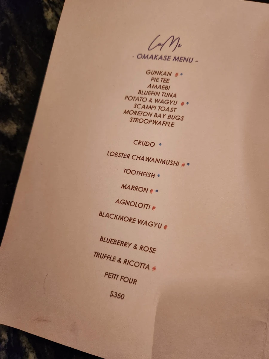 Menu, LuMi Dining