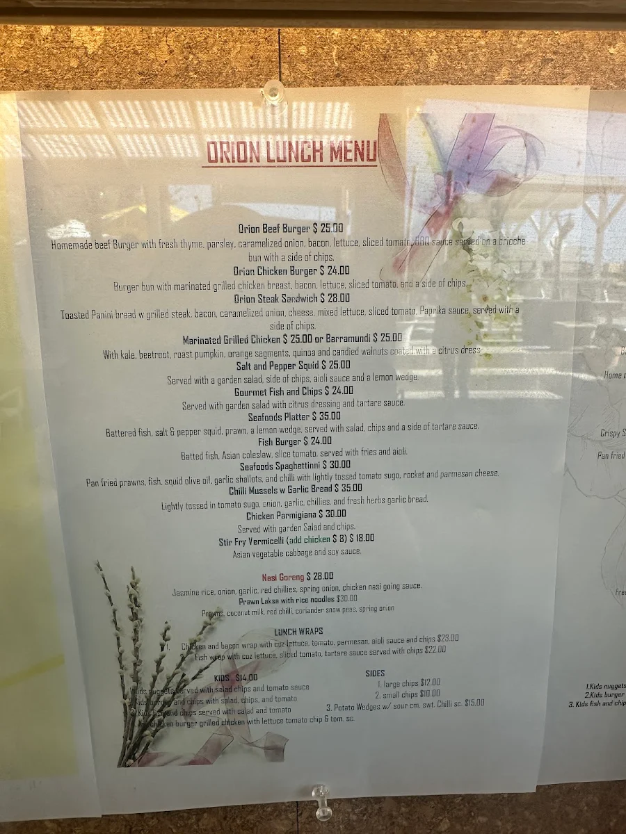Menu, Orion Cafe
