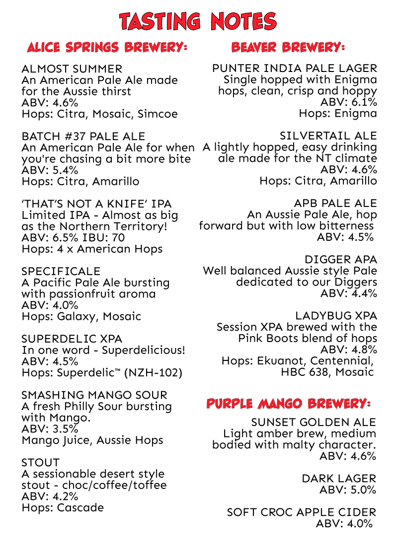 Menu, Venom Brewing Taproom