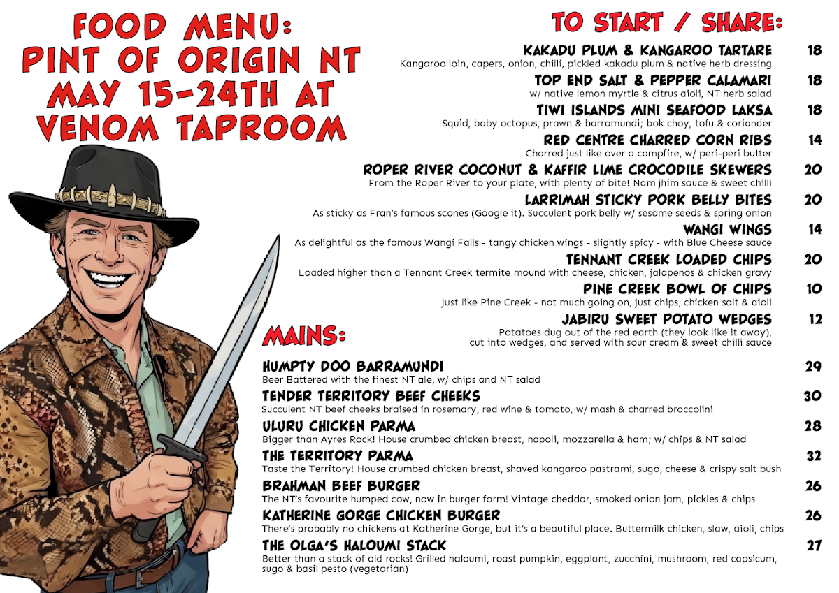Menu, Venom Brewing Taproom