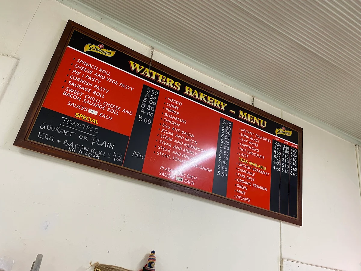 Menu, Waters Burra Bakery