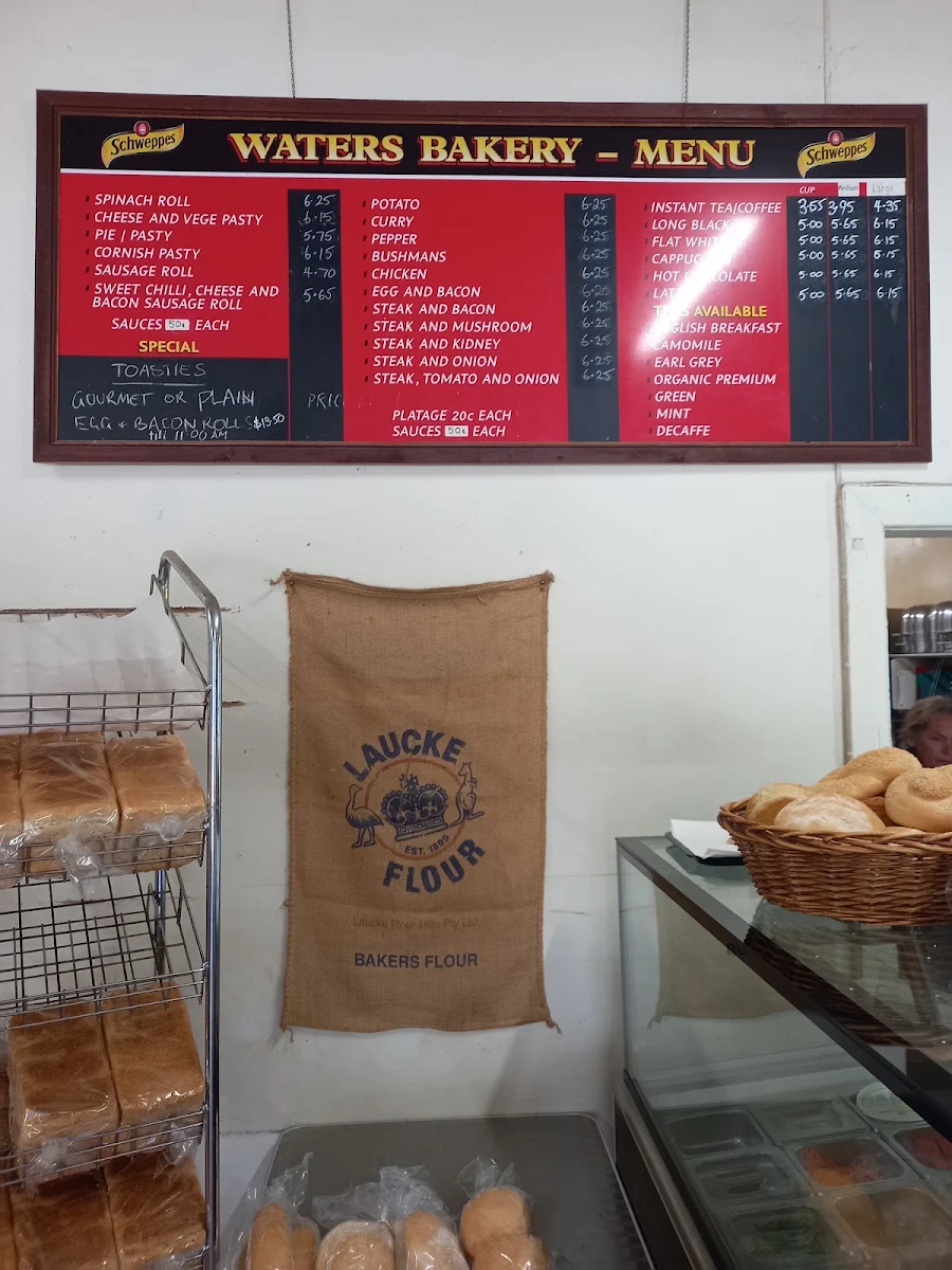 Menu, Waters Burra Bakery