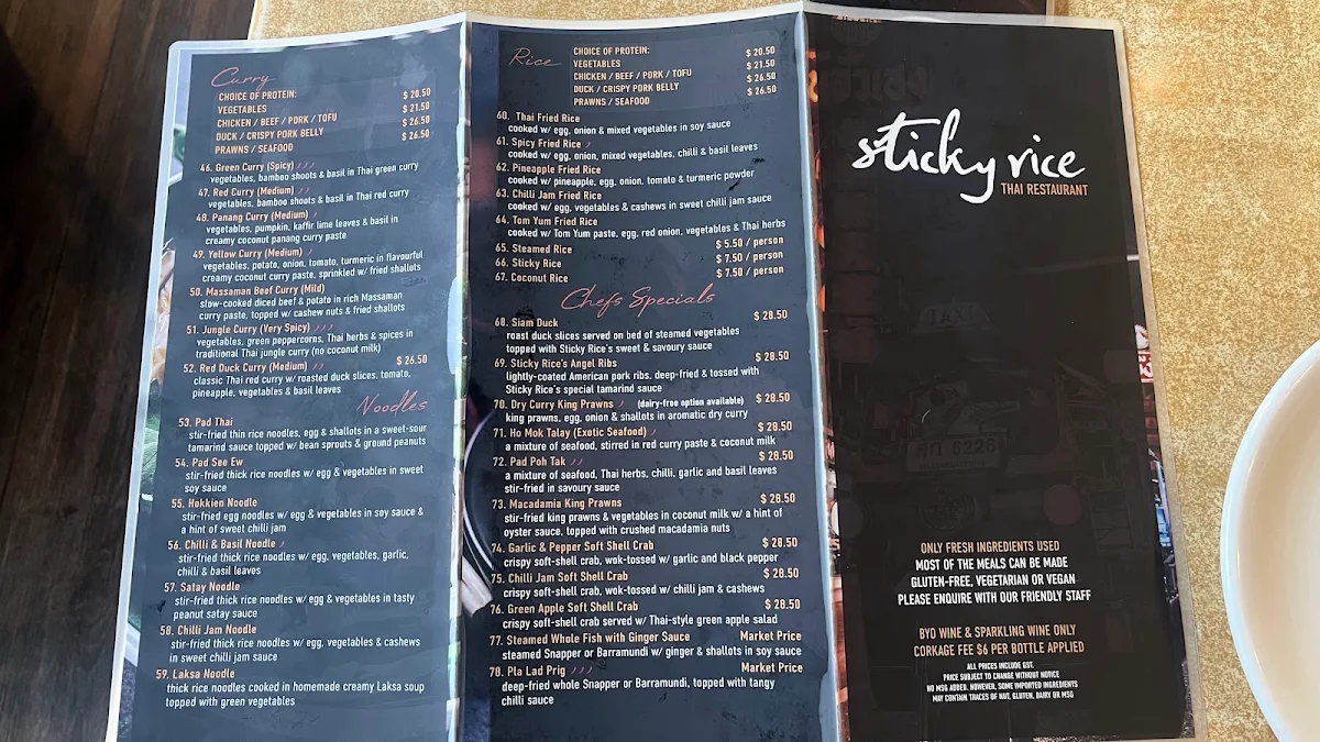 Menu, Sticky Rice Thai Newcastle East