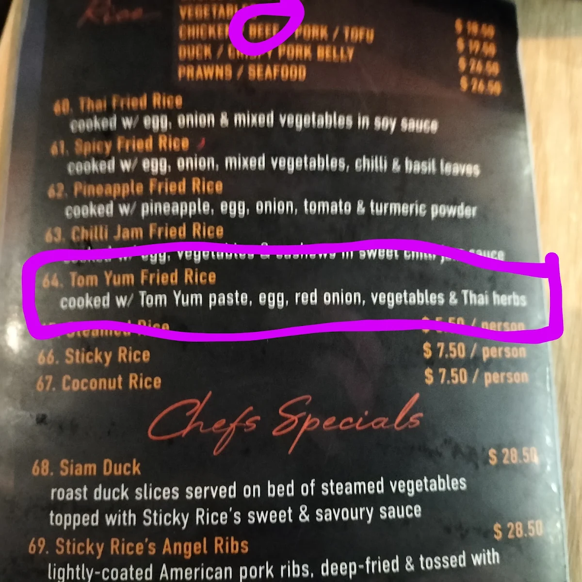 Menu, Sticky Rice Thai Newcastle East