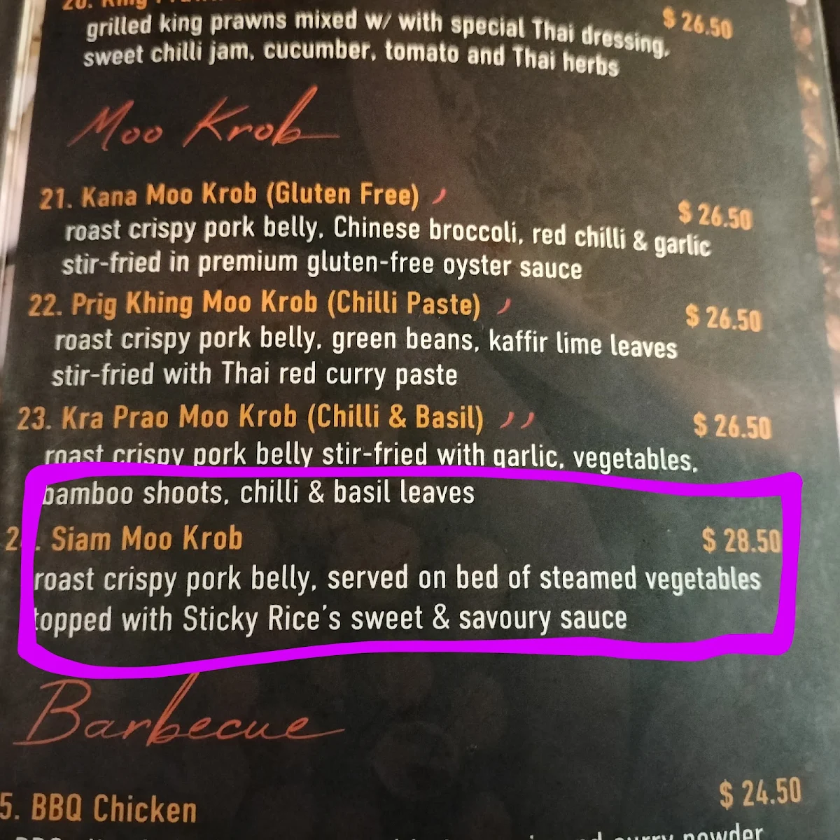 Menu, Sticky Rice Thai Newcastle East