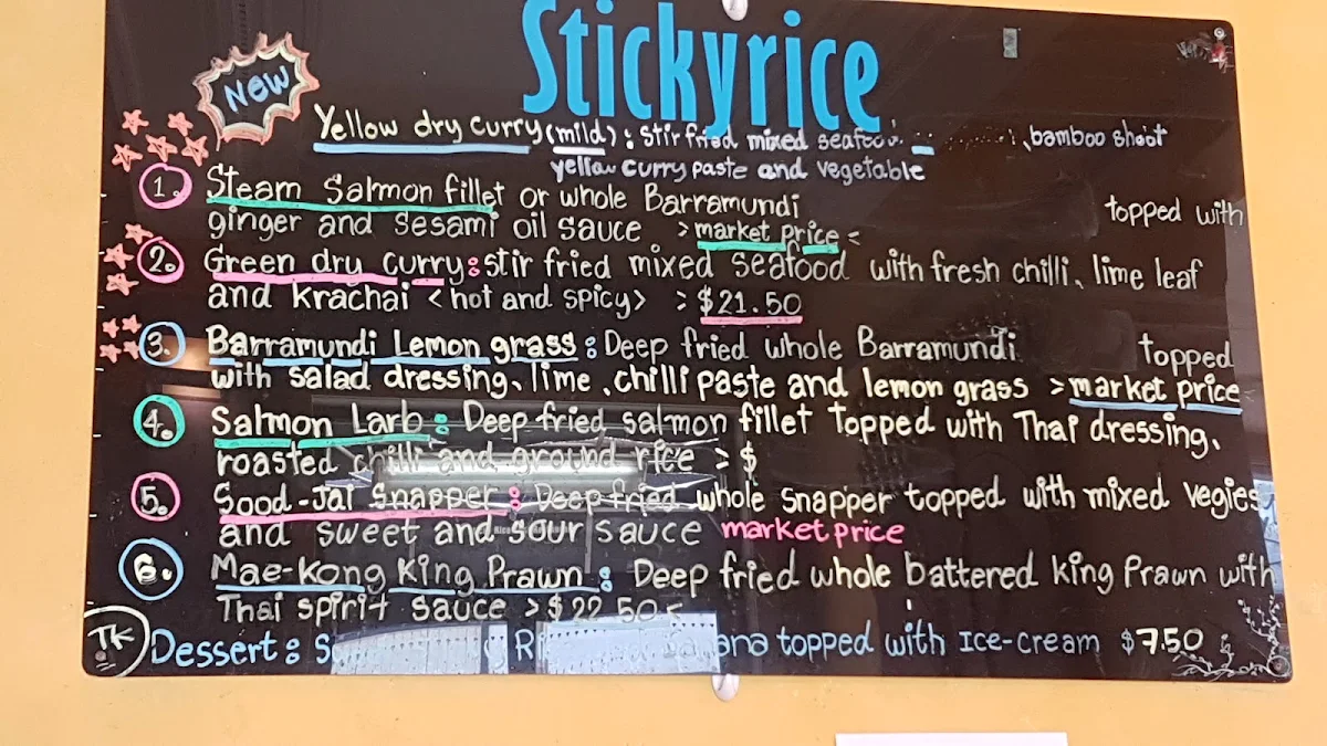 Menu, Sticky Rice Thai Newcastle East