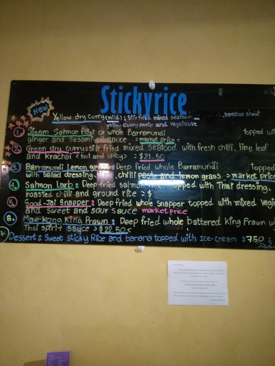 Menu, Sticky Rice Thai Newcastle East