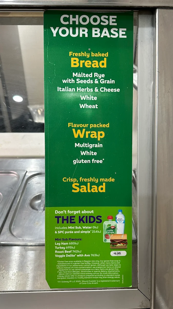 Menu, Subway