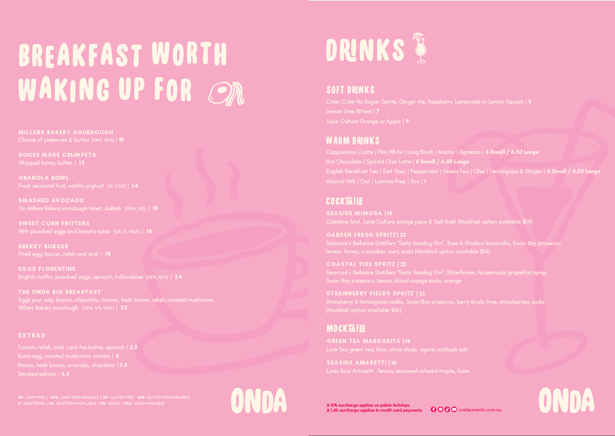 Menu, ONDA Sorrento